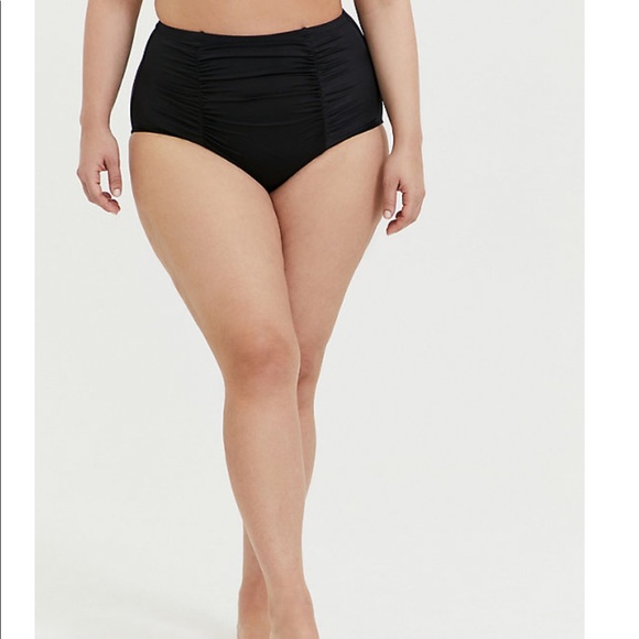 Black ruched high waisted swim bottoms
